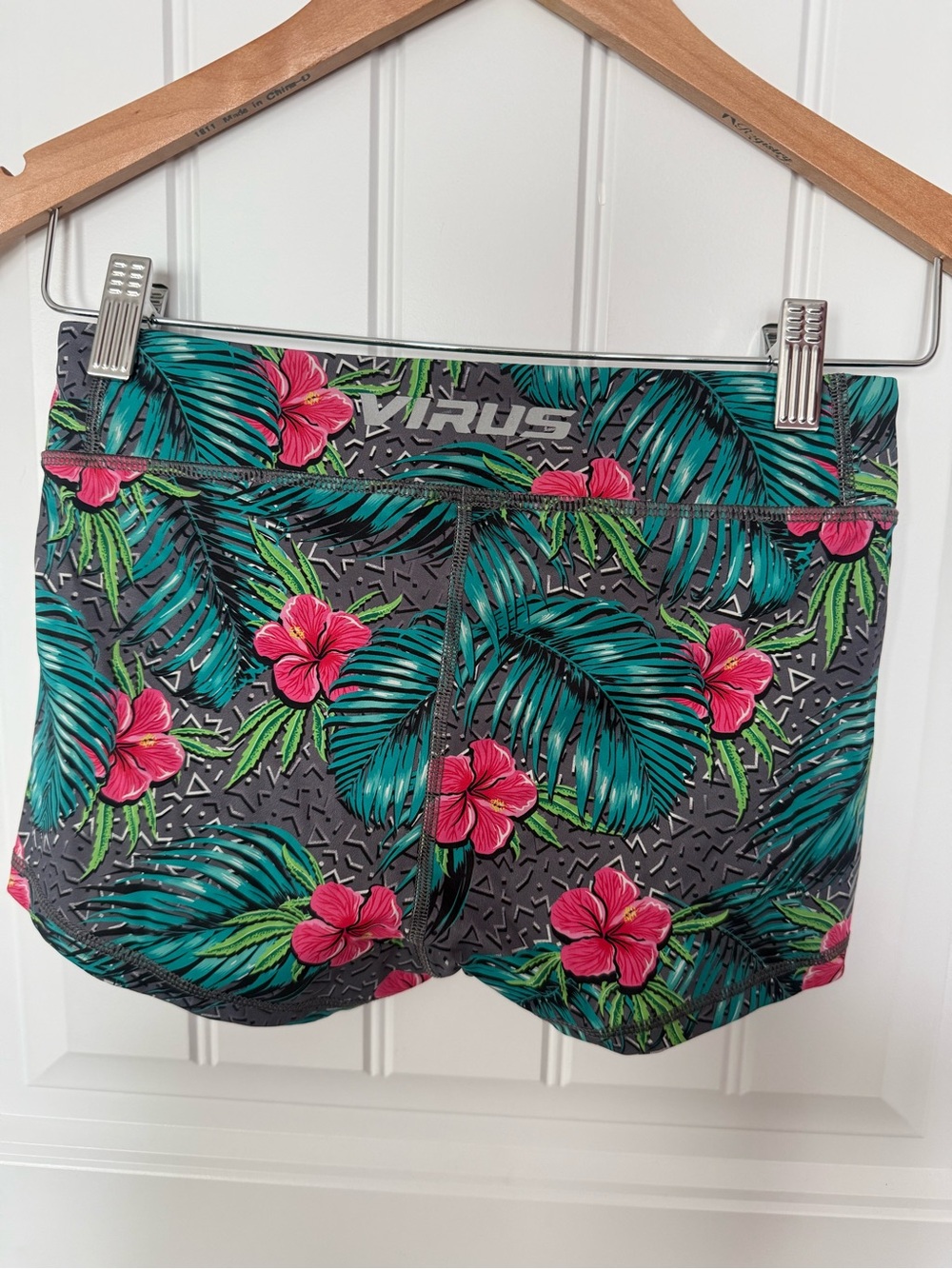 Virus Tropical Floral Bike Shorts - Gray, Teal & Pink
